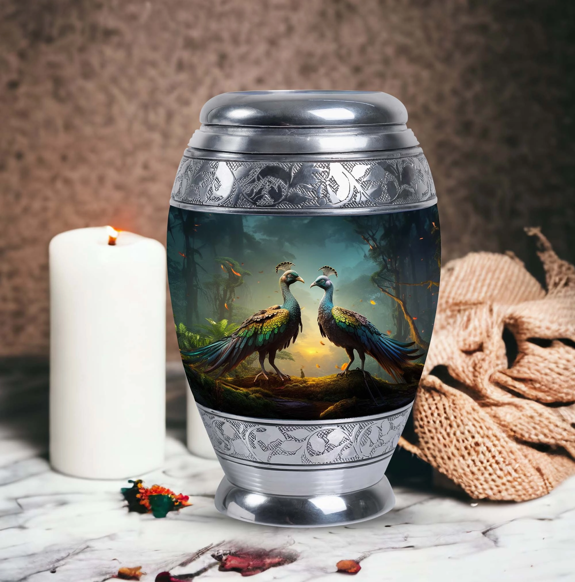 Chic Peacock Memorial Urn - Elegant Keepsake for Cherished Love