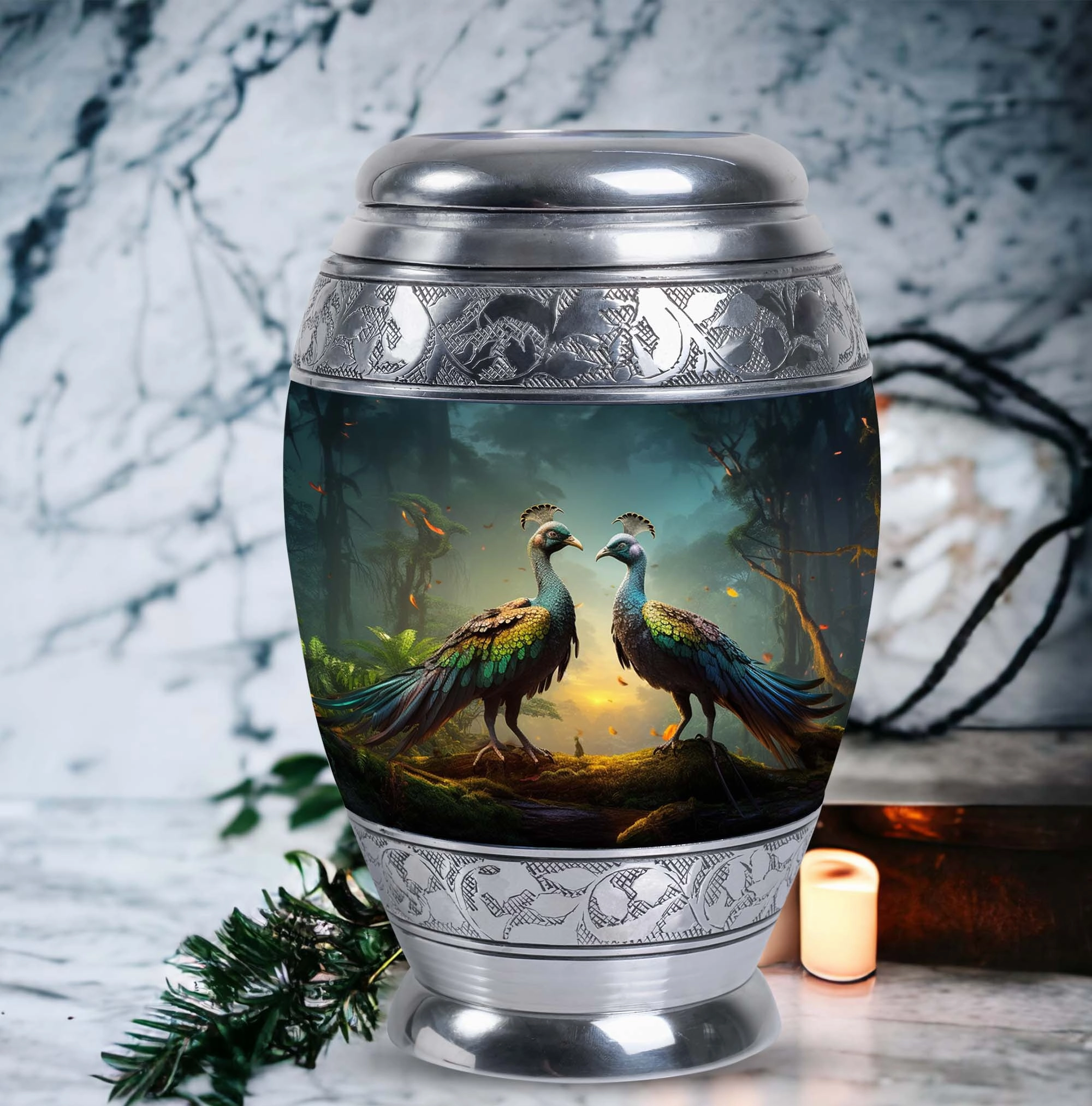Chic Peacock Memorial Urn - Elegant Keepsake for Cherished Love