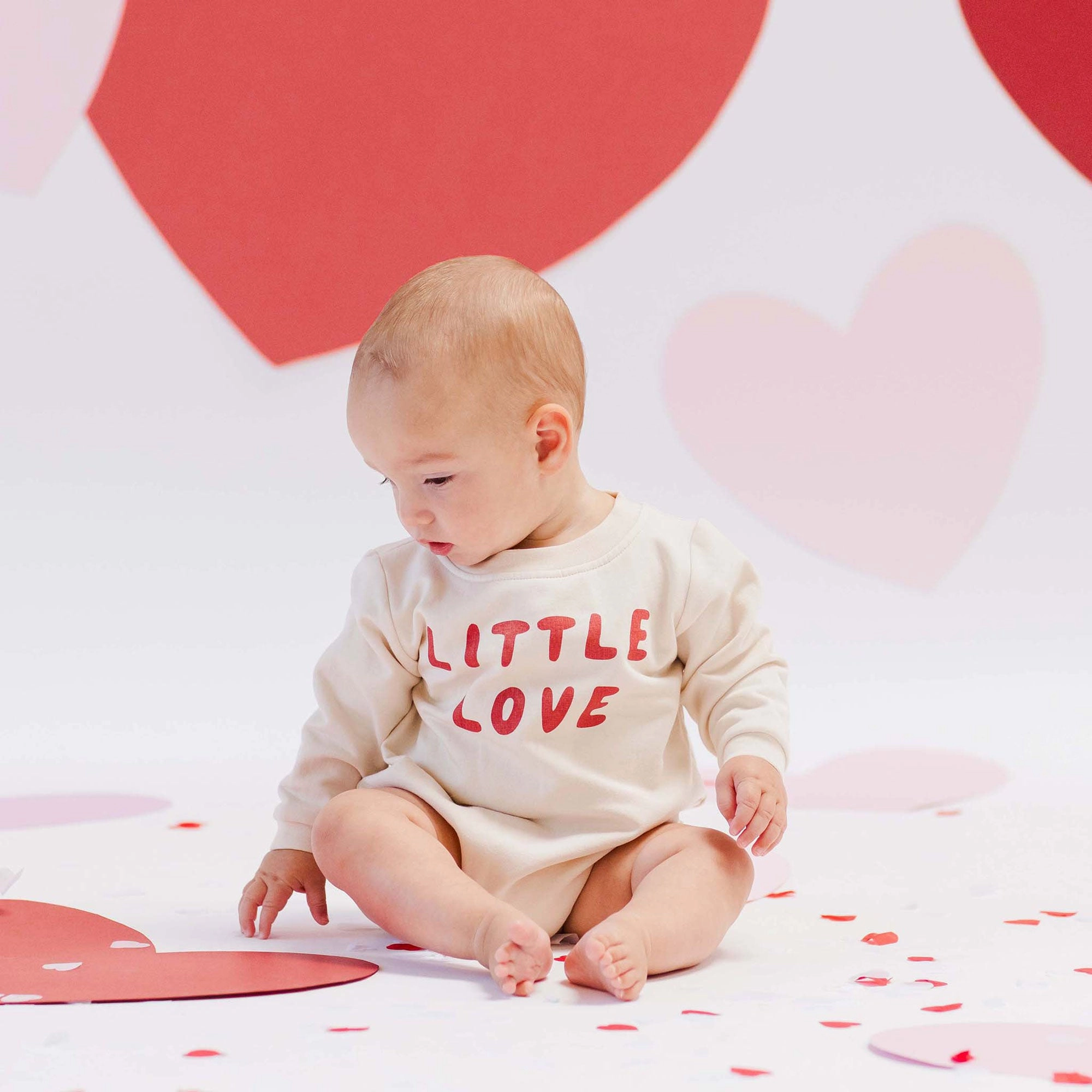 Crewneck Bubble Romper - Little Love - Natural
