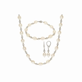 Cultured Women's Freshwater Pearl and Diamond Cut Bead 3 Piece Set - Unique Design