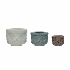 Decorative Stoneware Santa Containers - Set of 3