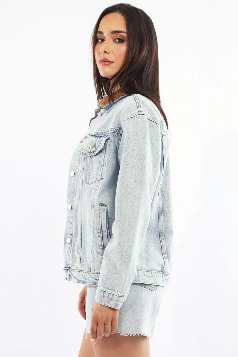 Denim Oversized Jacket Contrast Collar