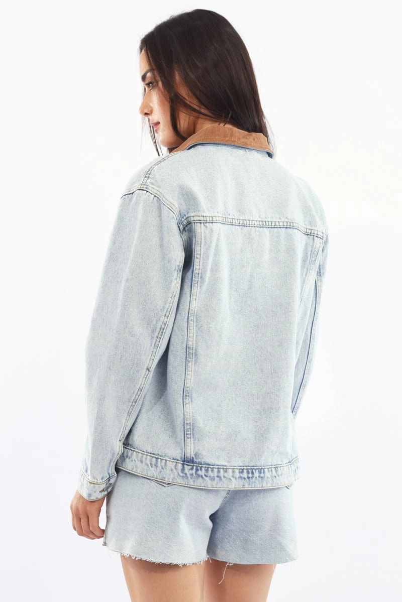 Denim Oversized Jacket Contrast Collar