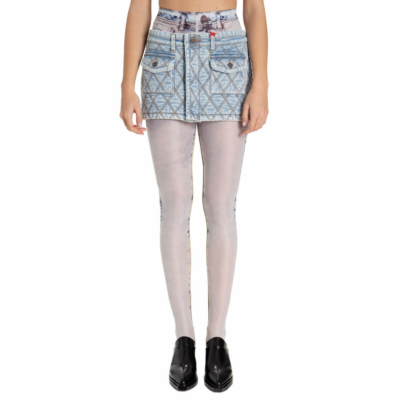 Diesel De-Ron Contrast Stitched Denim Mini Skirt