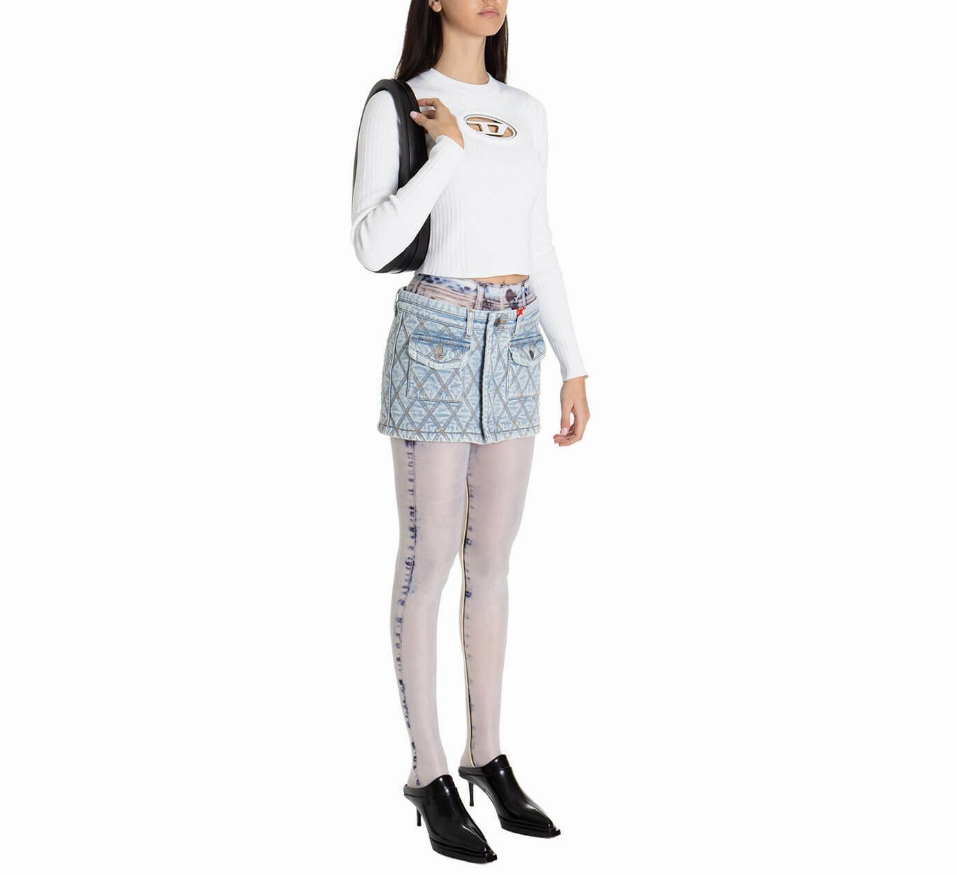 Diesel De-Ron Contrast Stitched Denim Mini Skirt