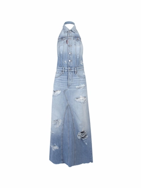 Dsquared2 Distressed Halterneck Denim Maxi Dress