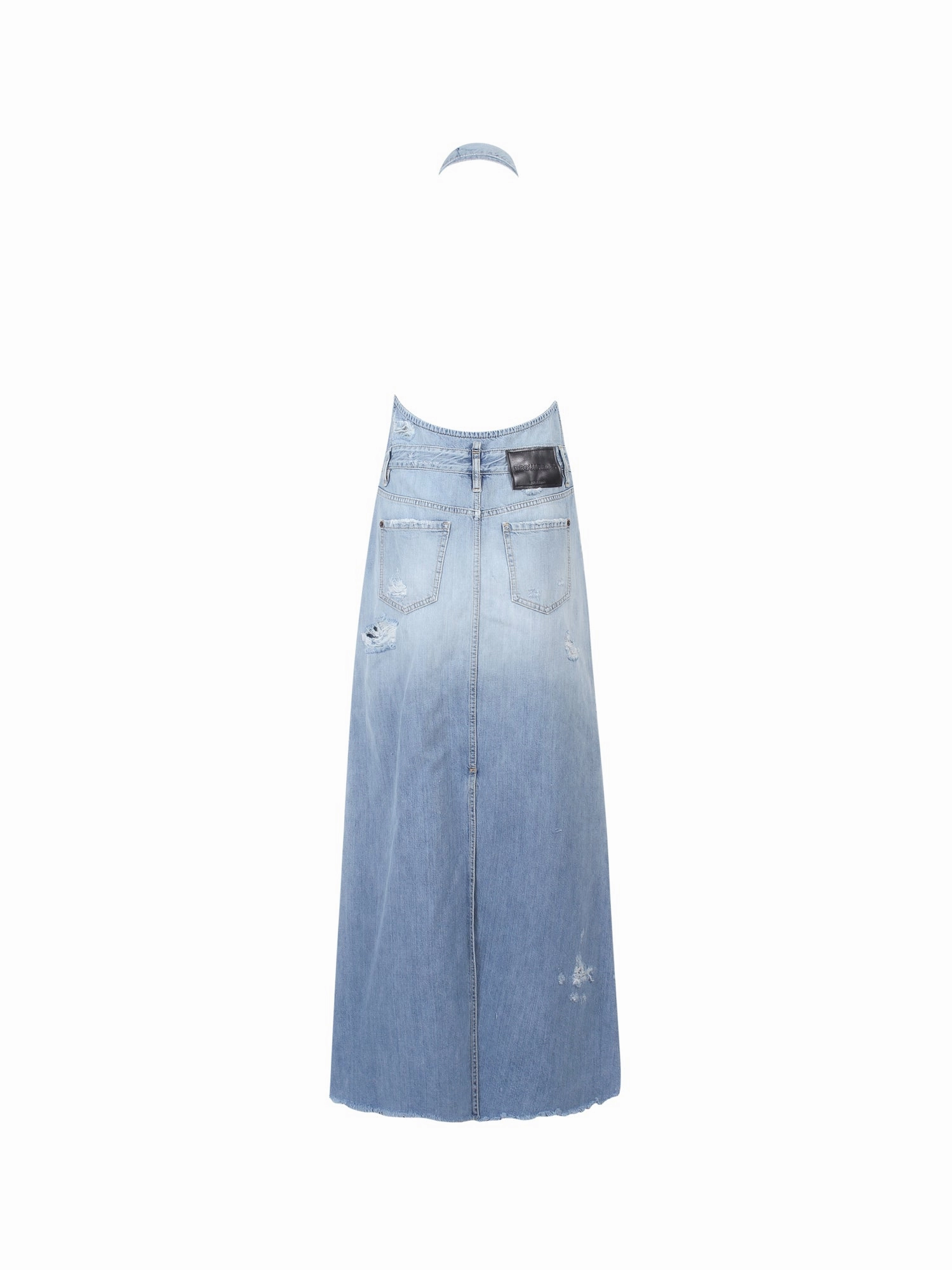 Dsquared2 Distressed Halterneck Denim Maxi Dress