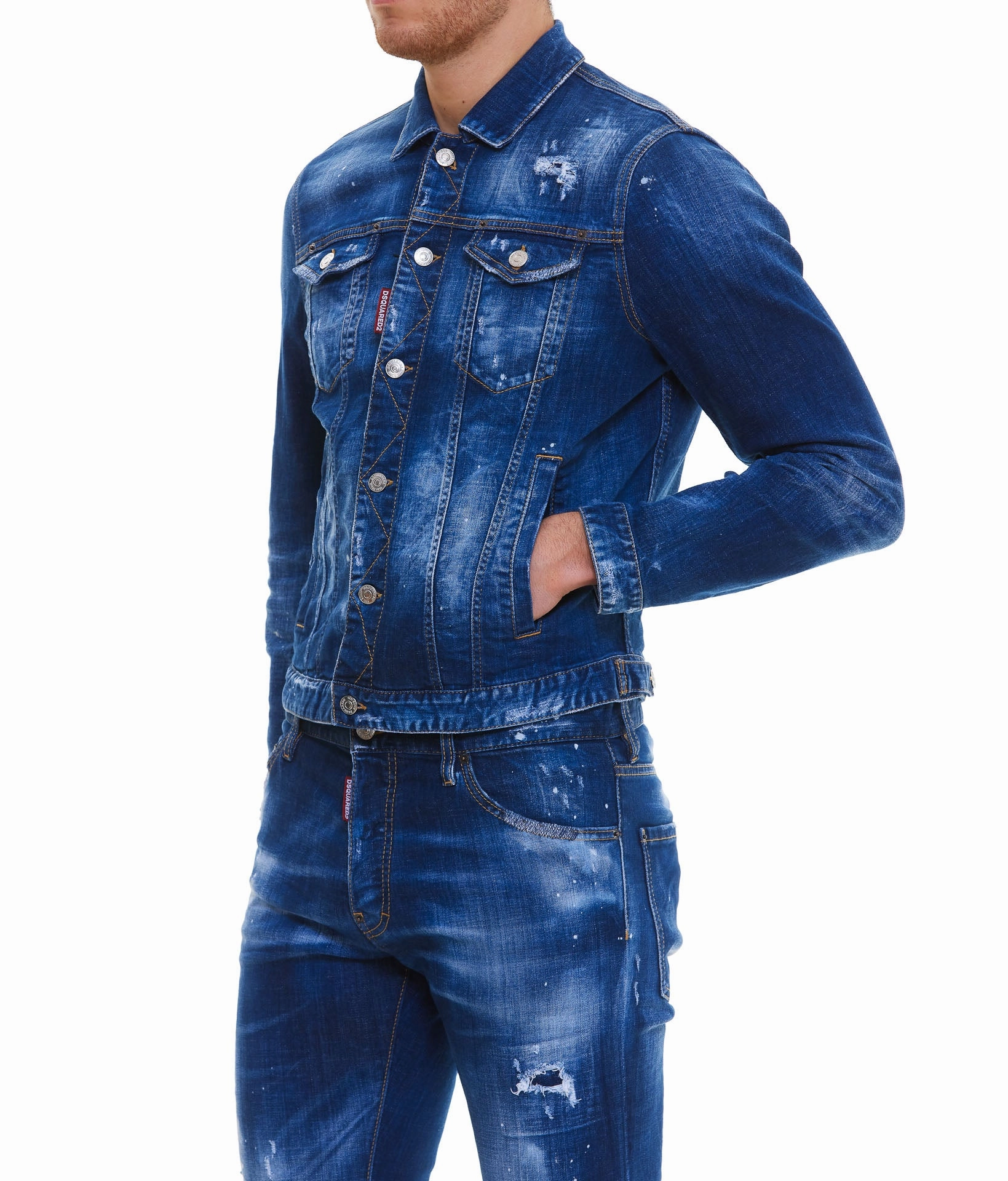 Dsquared2 Distressed Logo Printed Denim Jacket