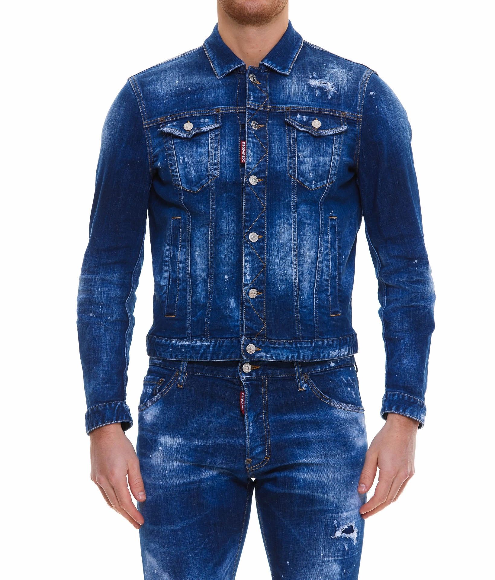 Dsquared2 Distressed Logo Printed Denim Jacket