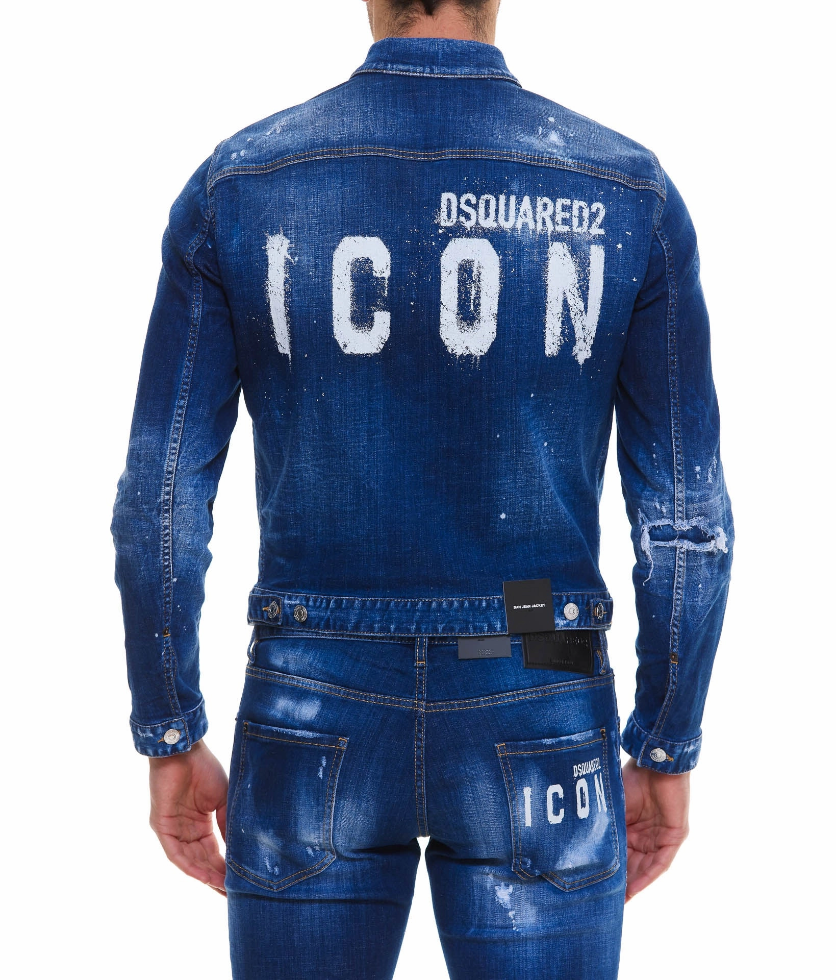 Dsquared2 Distressed Logo Printed Denim Jacket
