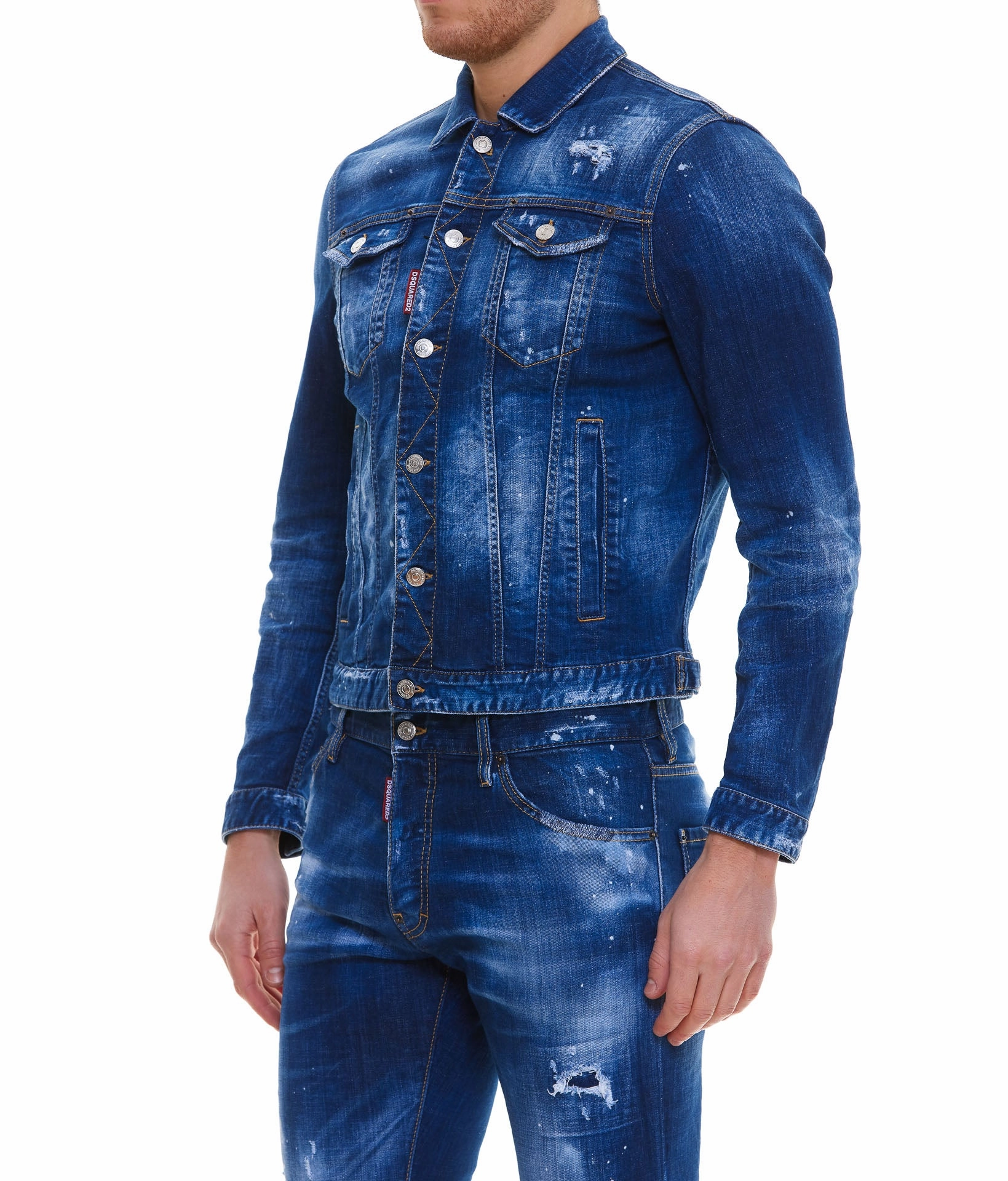 Dsquared2 Distressed Logo Printed Denim Jacket