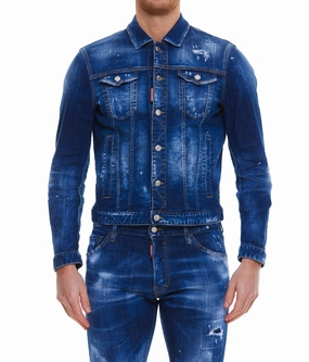 Dsquared2 Distressed Logo Printed Denim Jacket