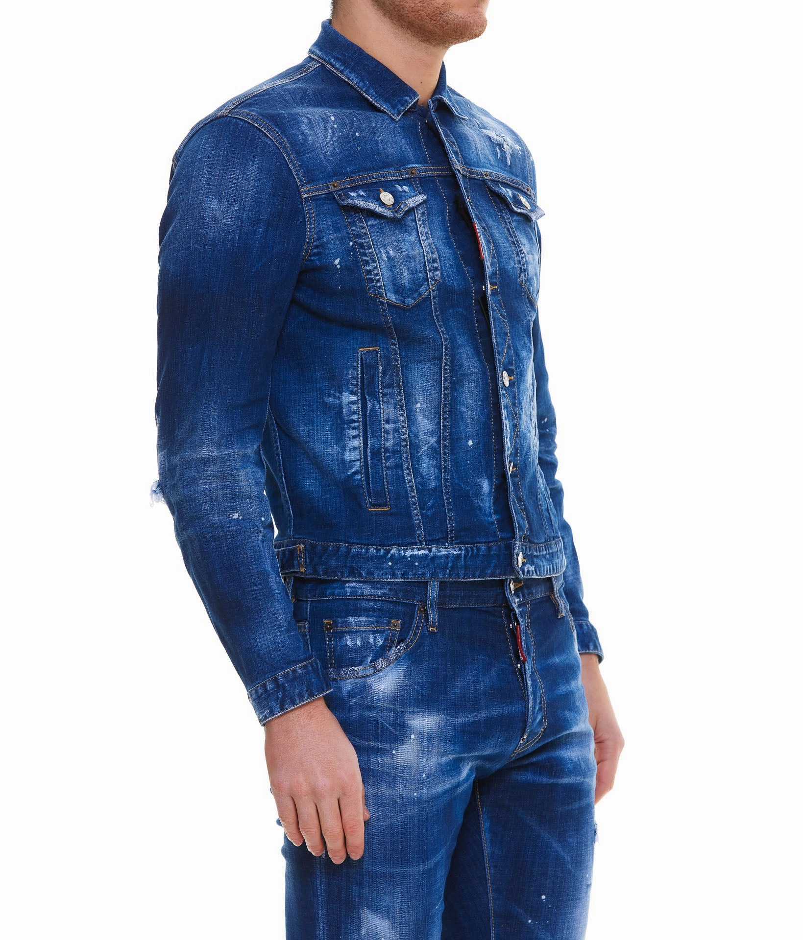 Dsquared2 Distressed Logo Printed Denim Jacket