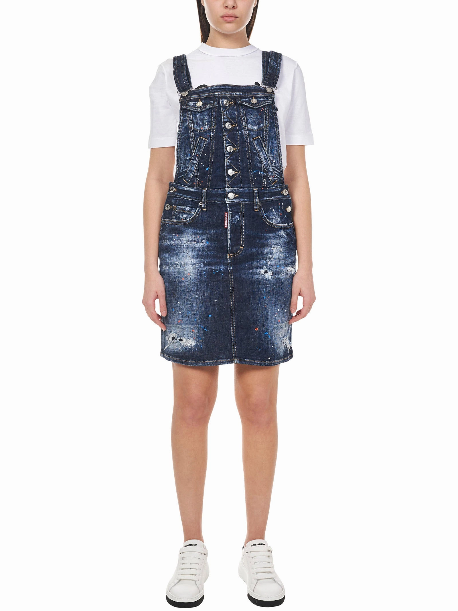 Dsquared2 Logo Patch Denim Dungarees