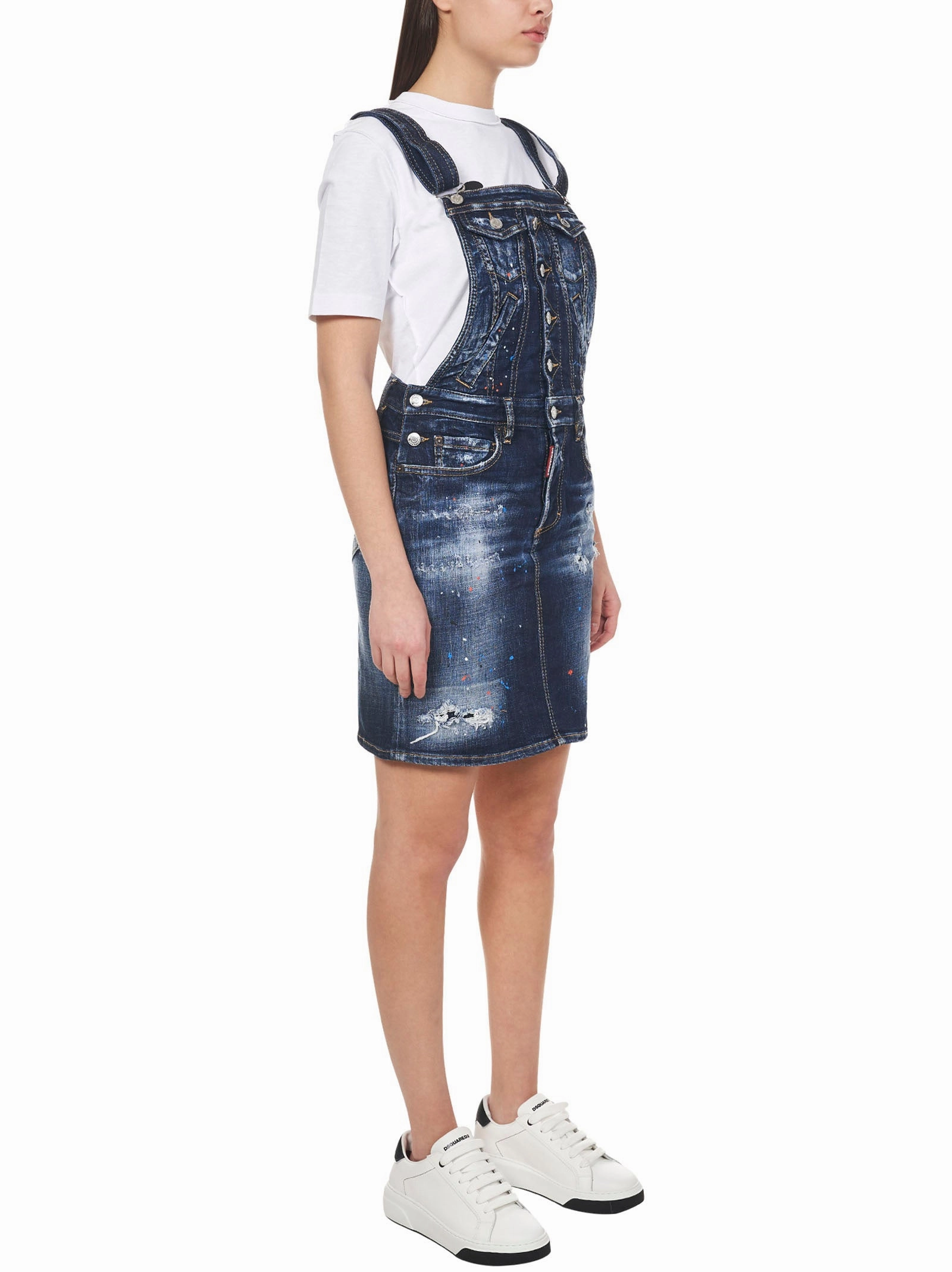 Dsquared2 Logo Patch Denim Dungarees
