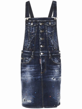 Dsquared2 Logo Patch Denim Dungarees