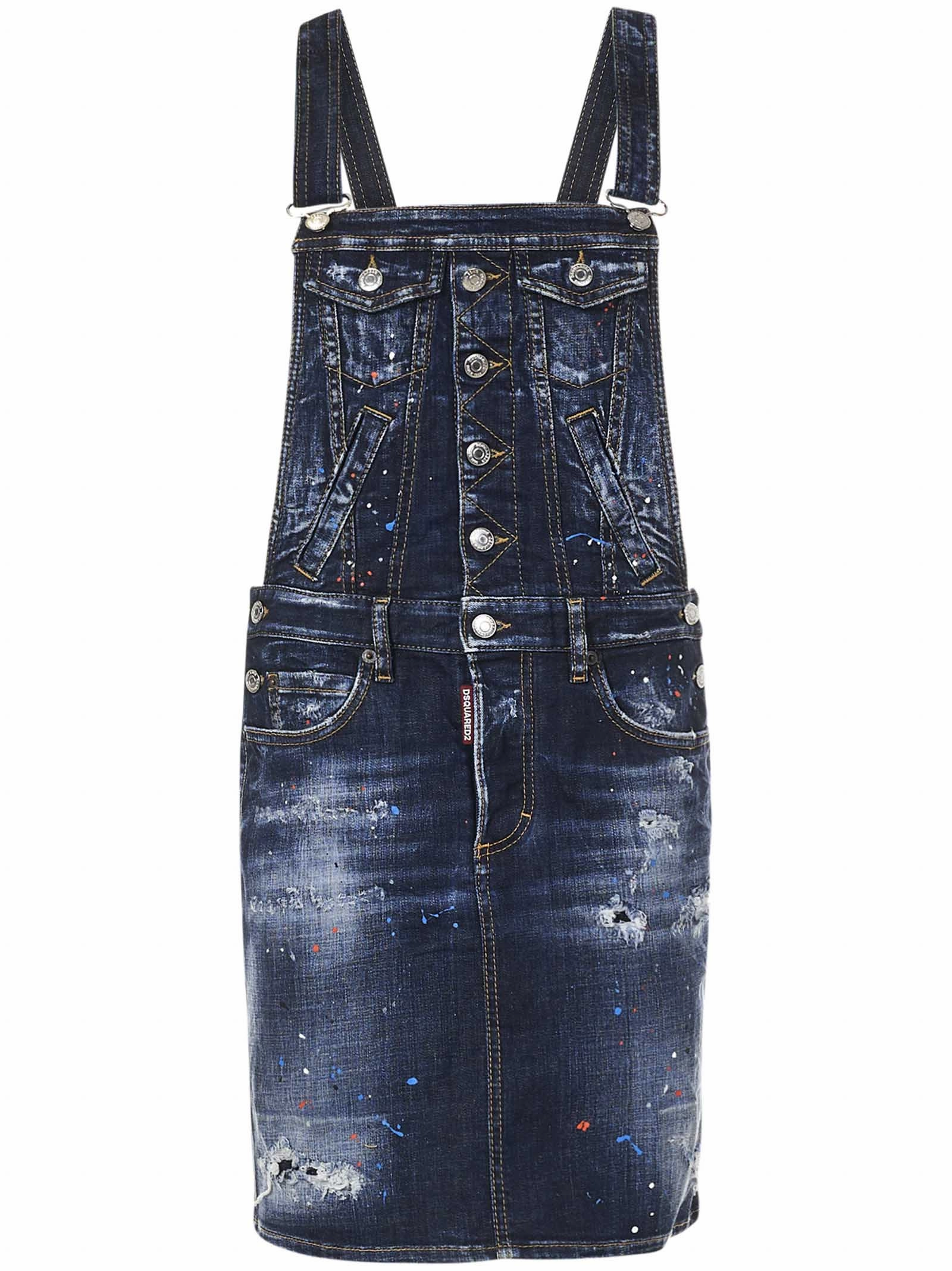 Dsquared2 Logo Patch Denim Dungarees
