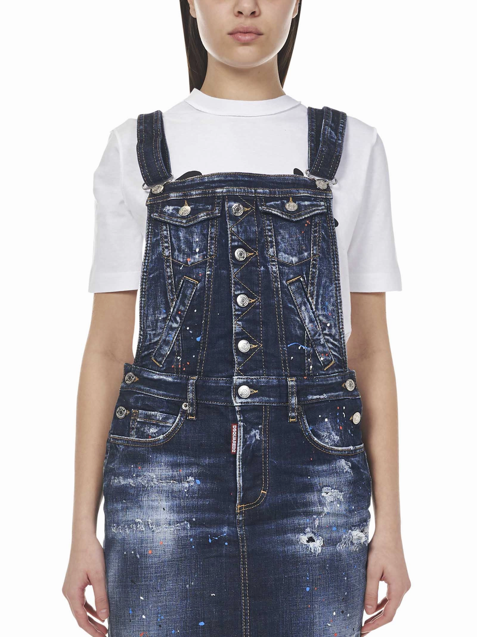 Dsquared2 Logo Patch Denim Dungarees