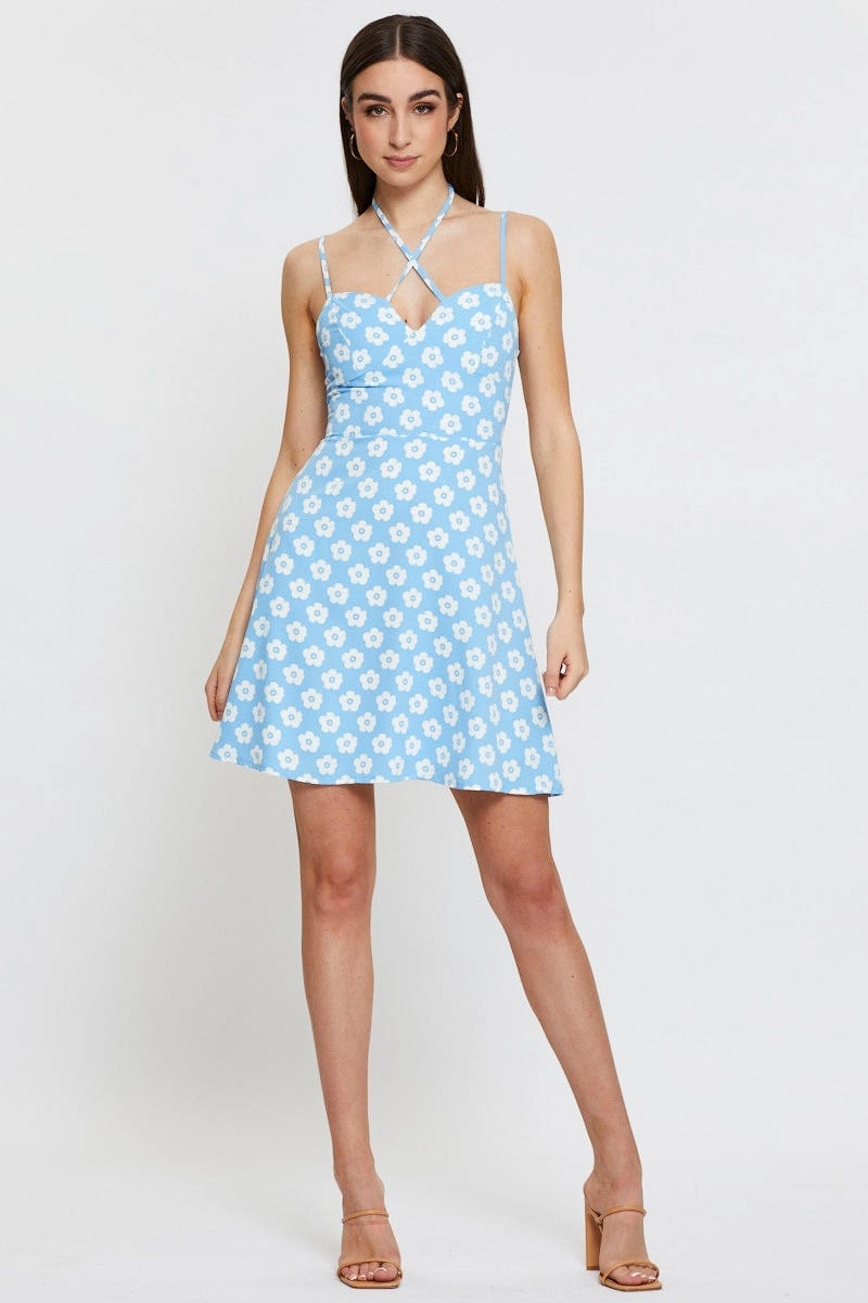 Floral Print Mini Dress Sleeveless