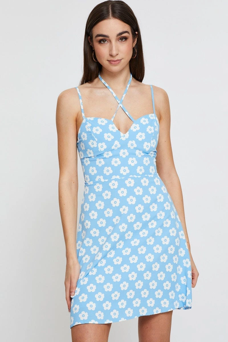 Floral Print Mini Dress Sleeveless