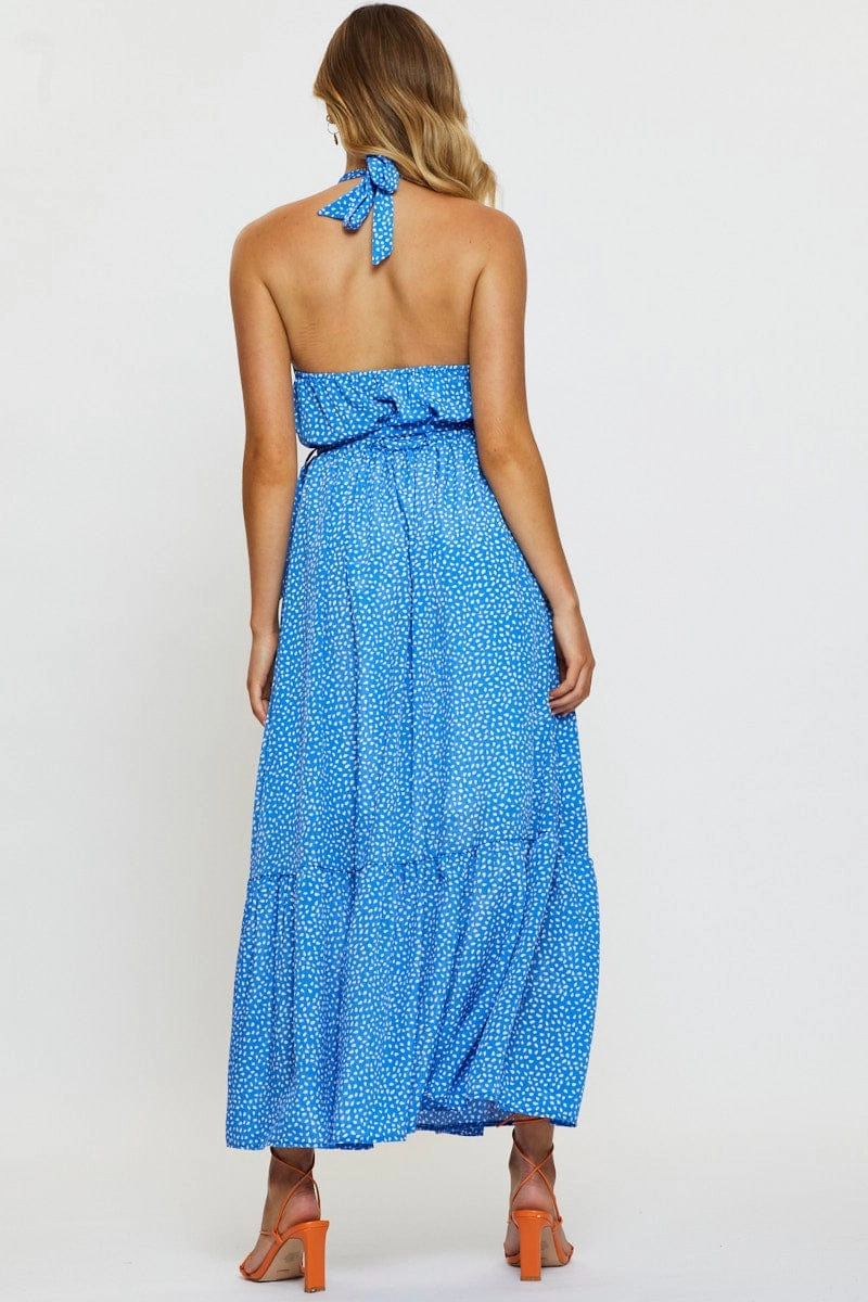 Geo Print Maxi Dress Halter Neck