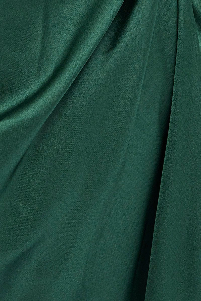 Green Dress Bardot Draped Satin