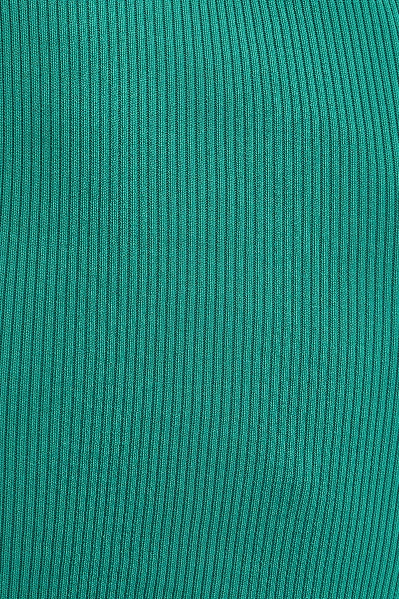 Green Knit Top Crop Sleeveless V-Neck