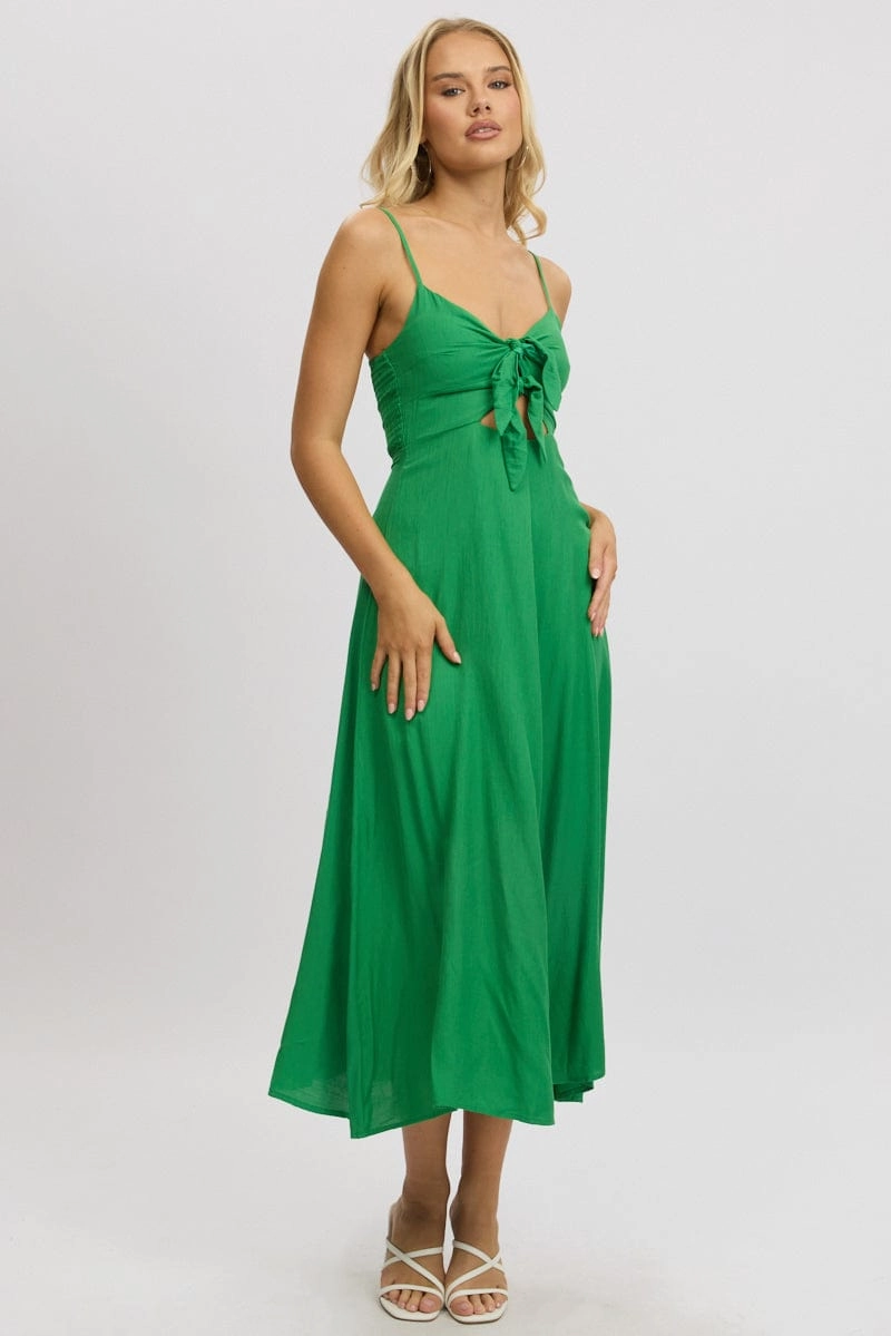 Green Maxi Dress Tie Detail Strappy