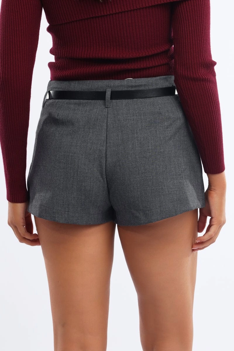 Grey Mini Skort Belted Skirt