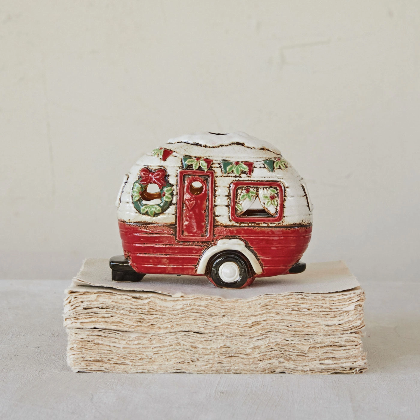 Hand-Painted Stoneware Camper with LED Lights