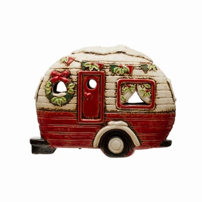 Hand-Painted Stoneware Camper with LED Lights