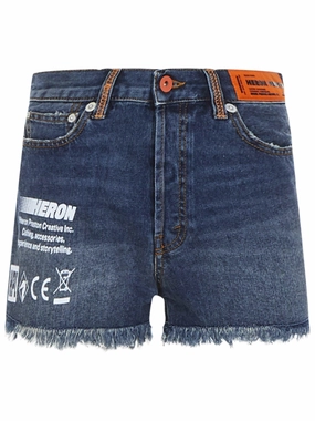 Heron Preston Code 8000 Logo Printed Denim Shorts