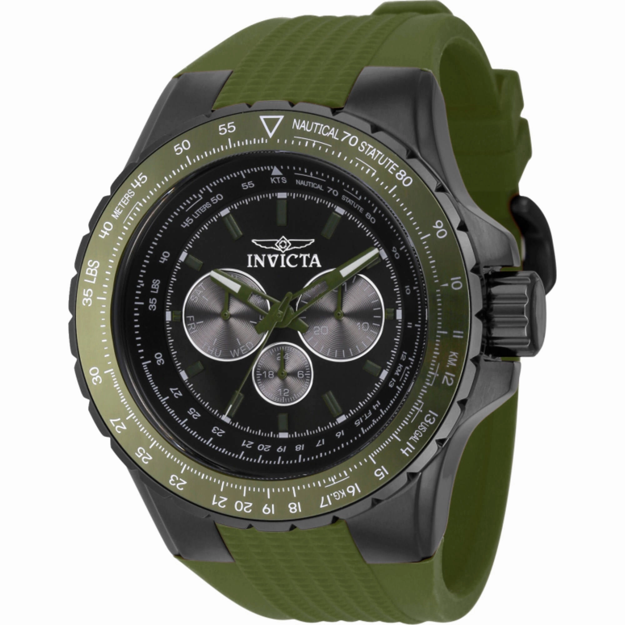 Invicta Men's Watch - Aviator Chrono Gunmetal, Green Dial Silicone Strap | 39302