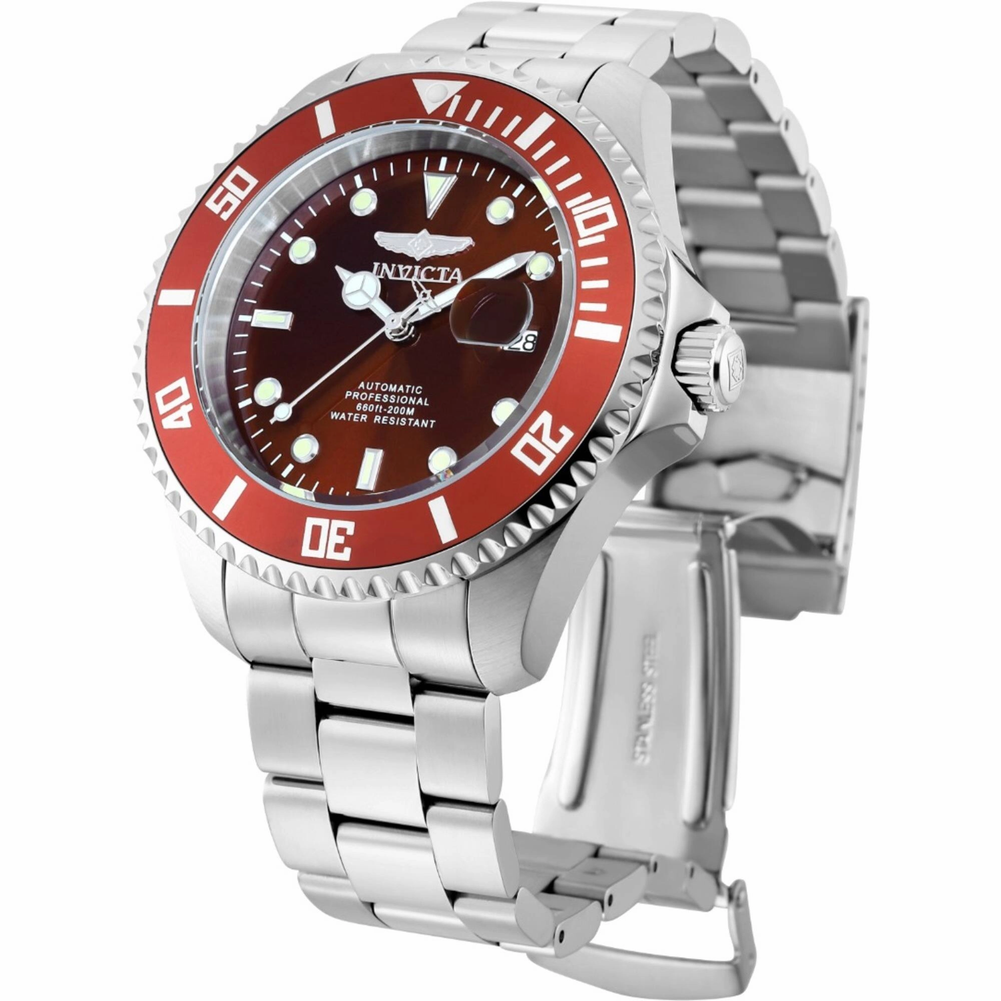 Invicta Men's Watch - Pro Diver Automatic Red Dial Silver Steel Bracelet | 35722