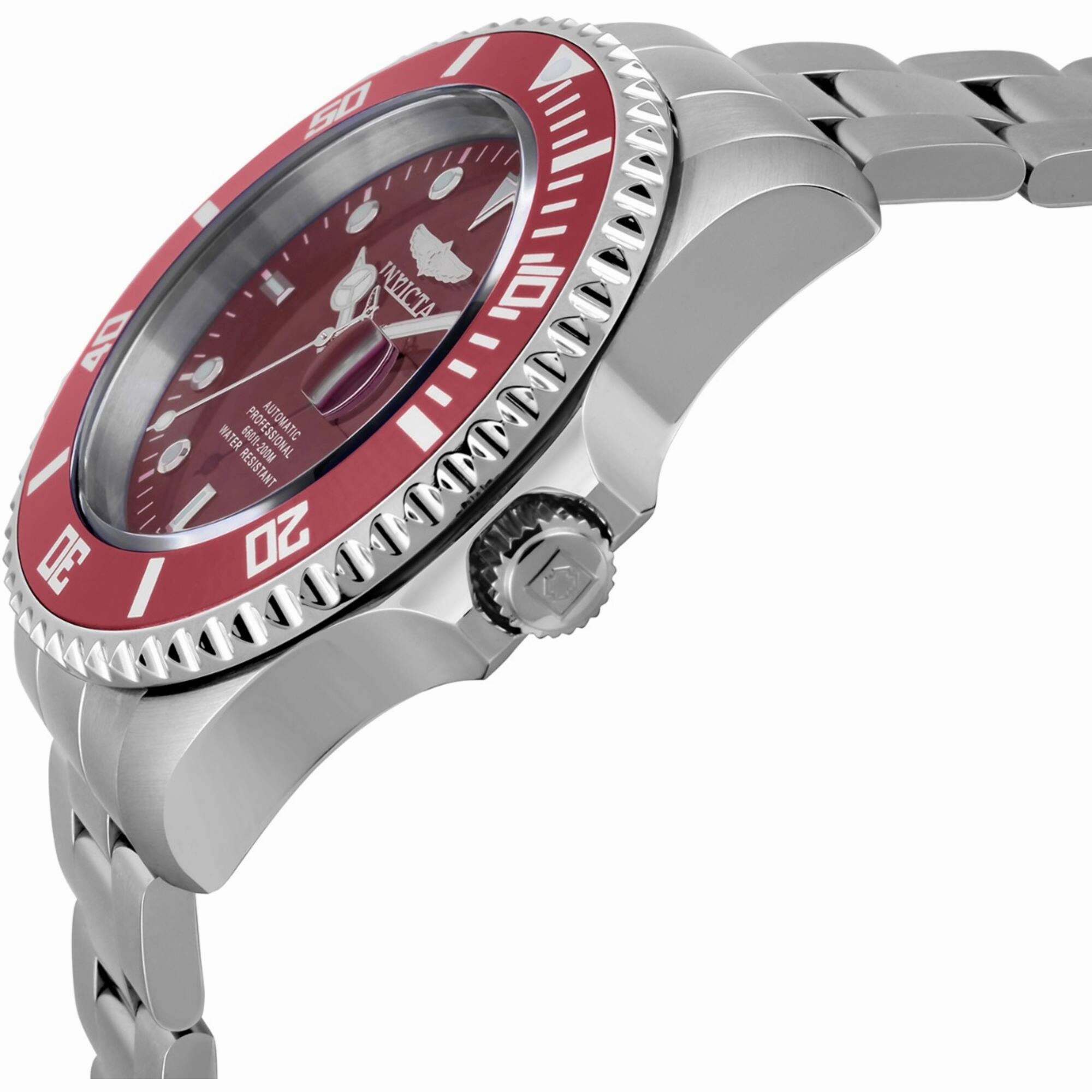 Invicta Men's Watch - Pro Diver Automatic Red Dial Silver Steel Bracelet | 35722