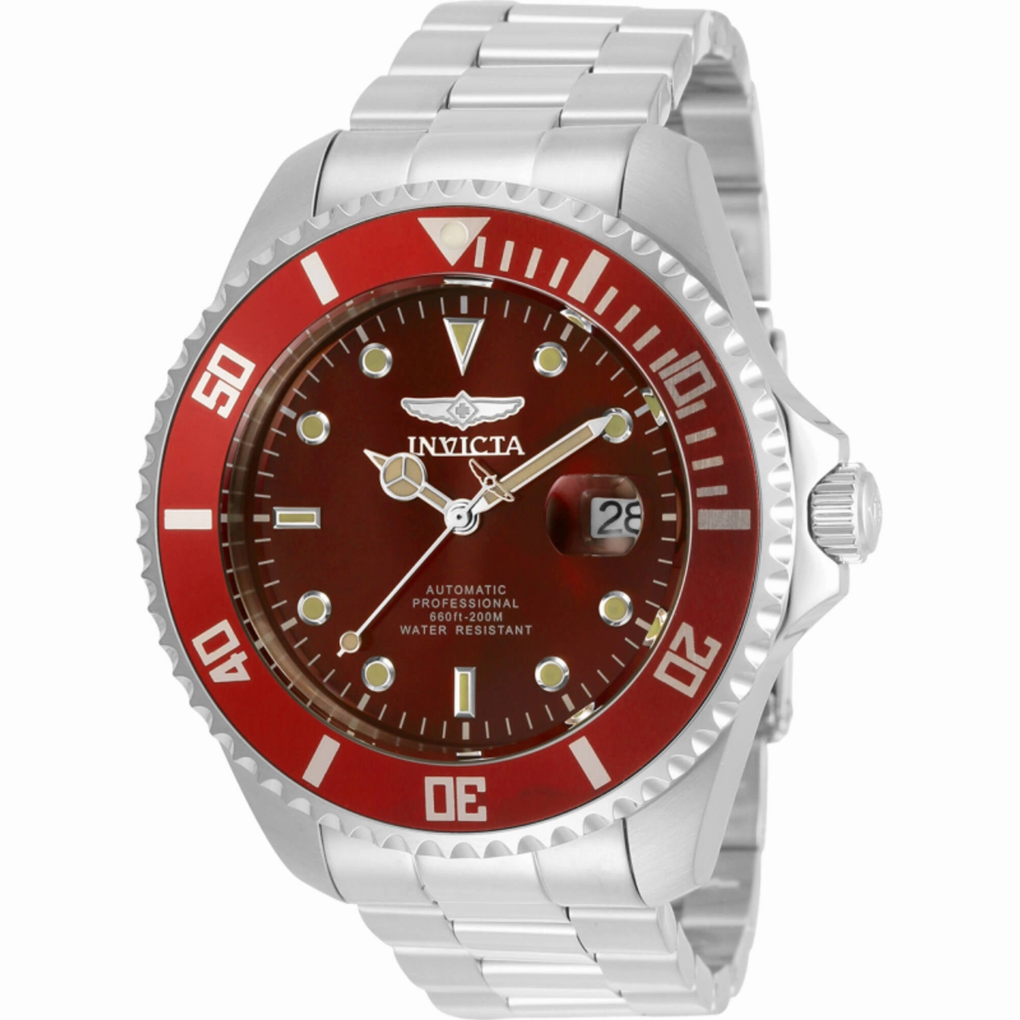 Invicta Men's Watch - Pro Diver Automatic Red Dial Silver Steel Bracelet | 35722