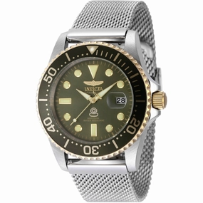 Invicta Men's Watch - Pro Diver Military Green Dial Silver Steel Bracelet | 48217