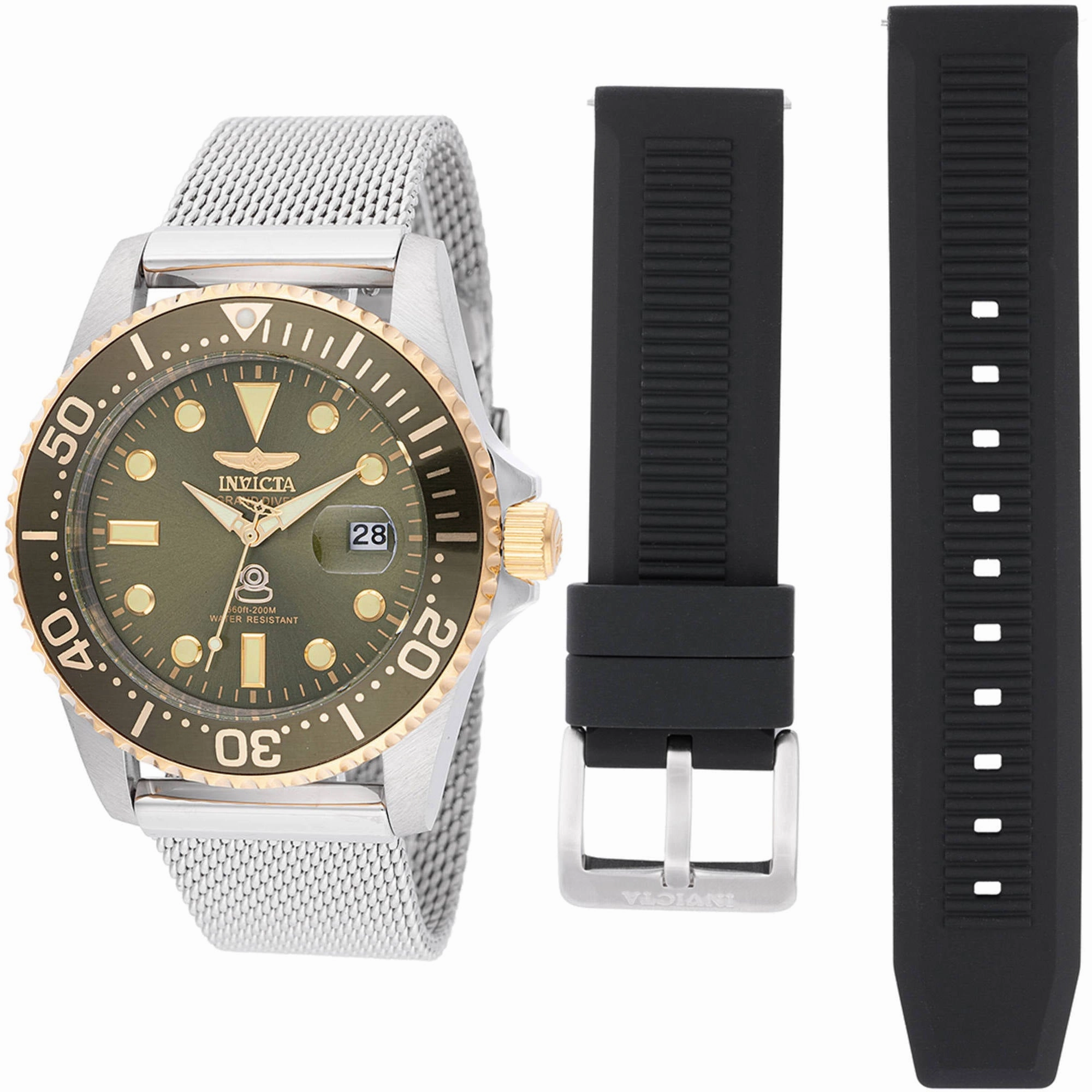 Invicta Men's Watch - Pro Diver Military Green Dial Silver Steel Bracelet | 48217