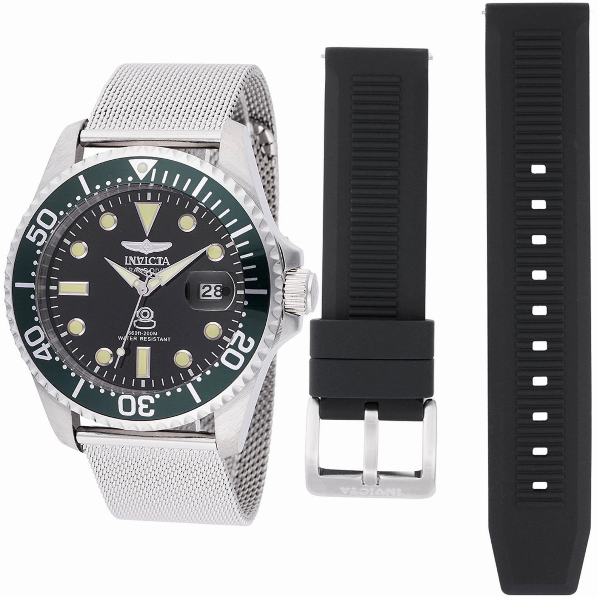 Invicta Men's Watch - Pro Diver Quartz Black Dial Silver Steel Bracelet Dive | 48214
