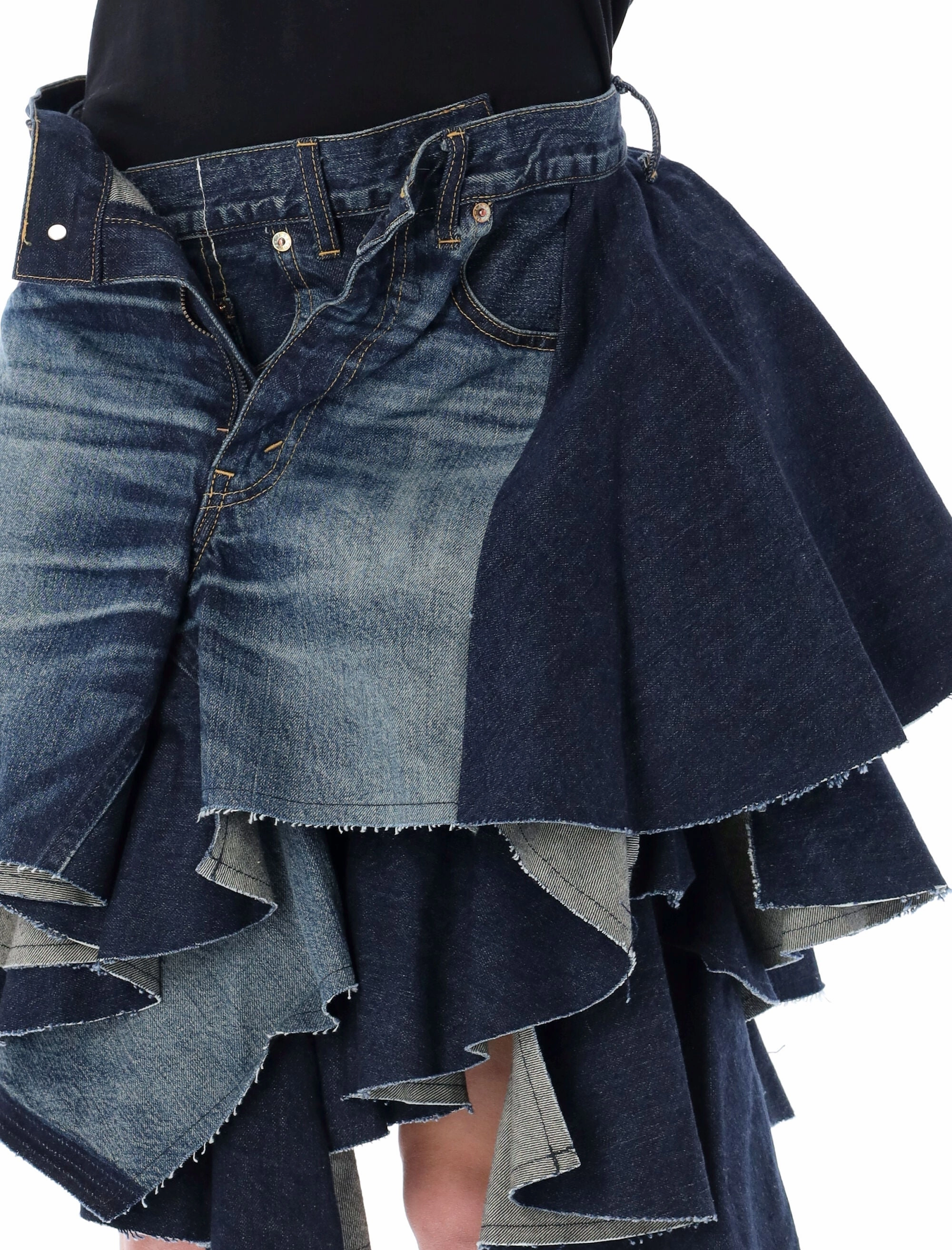Junya Watanabe Panelled Asymmetric Mini Denim Skirt