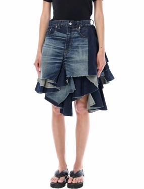 Junya Watanabe Panelled Asymmetric Mini Denim Skirt