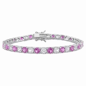 Lab Created SAMS03153 Pink Sapphire Tennis Bracelet in Sterling Silver, 7.25"