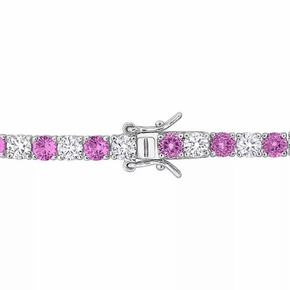 Lab Created SAMS03153 Pink Sapphire Tennis Bracelet in Sterling Silver, 7.25"