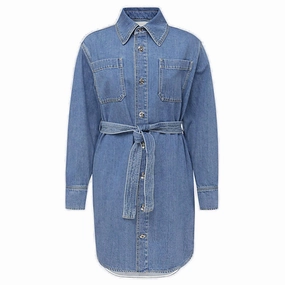 Lanvin Catwoman Print Belted Denim Shirt Dress