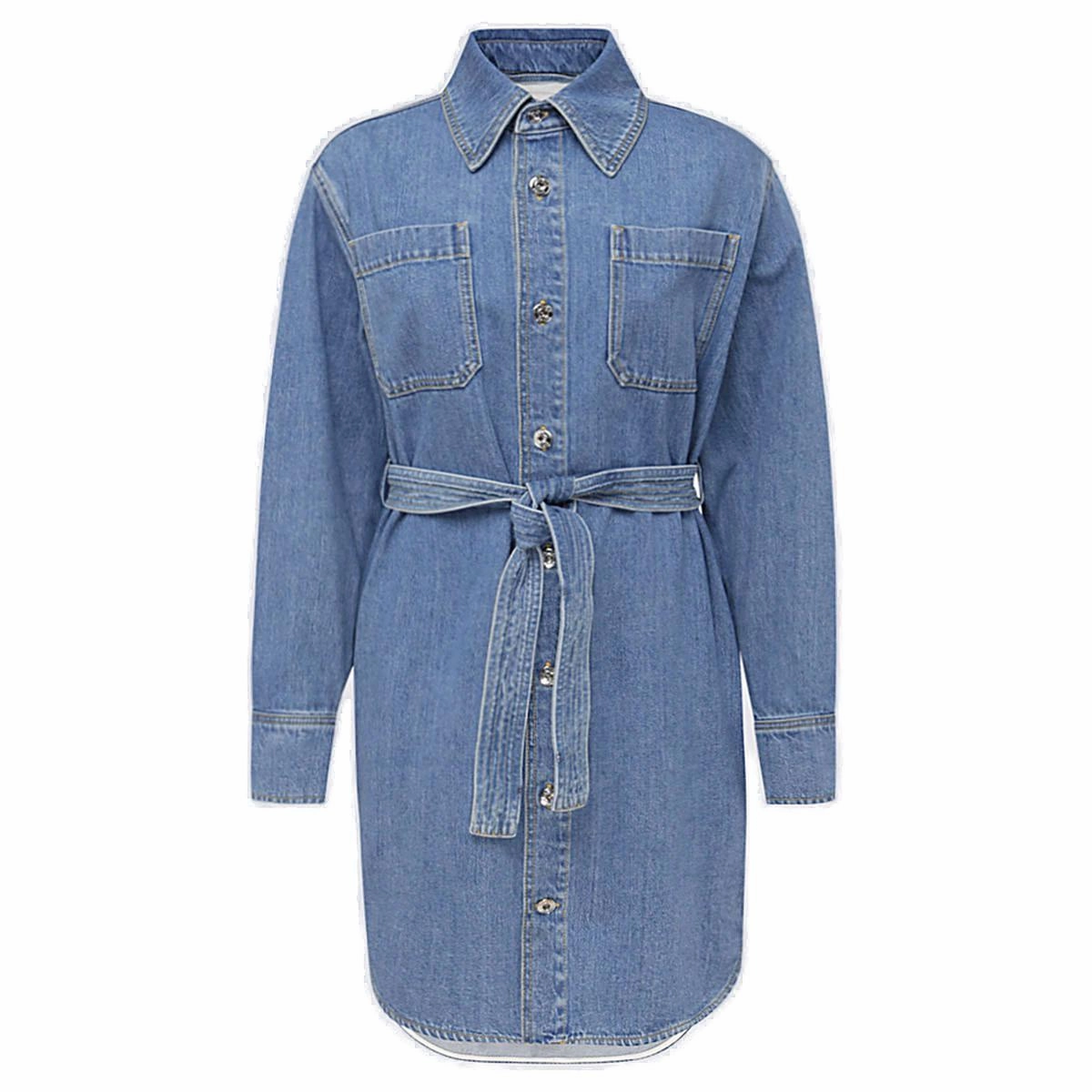 Lanvin Catwoman Print Belted Denim Shirt Dress
