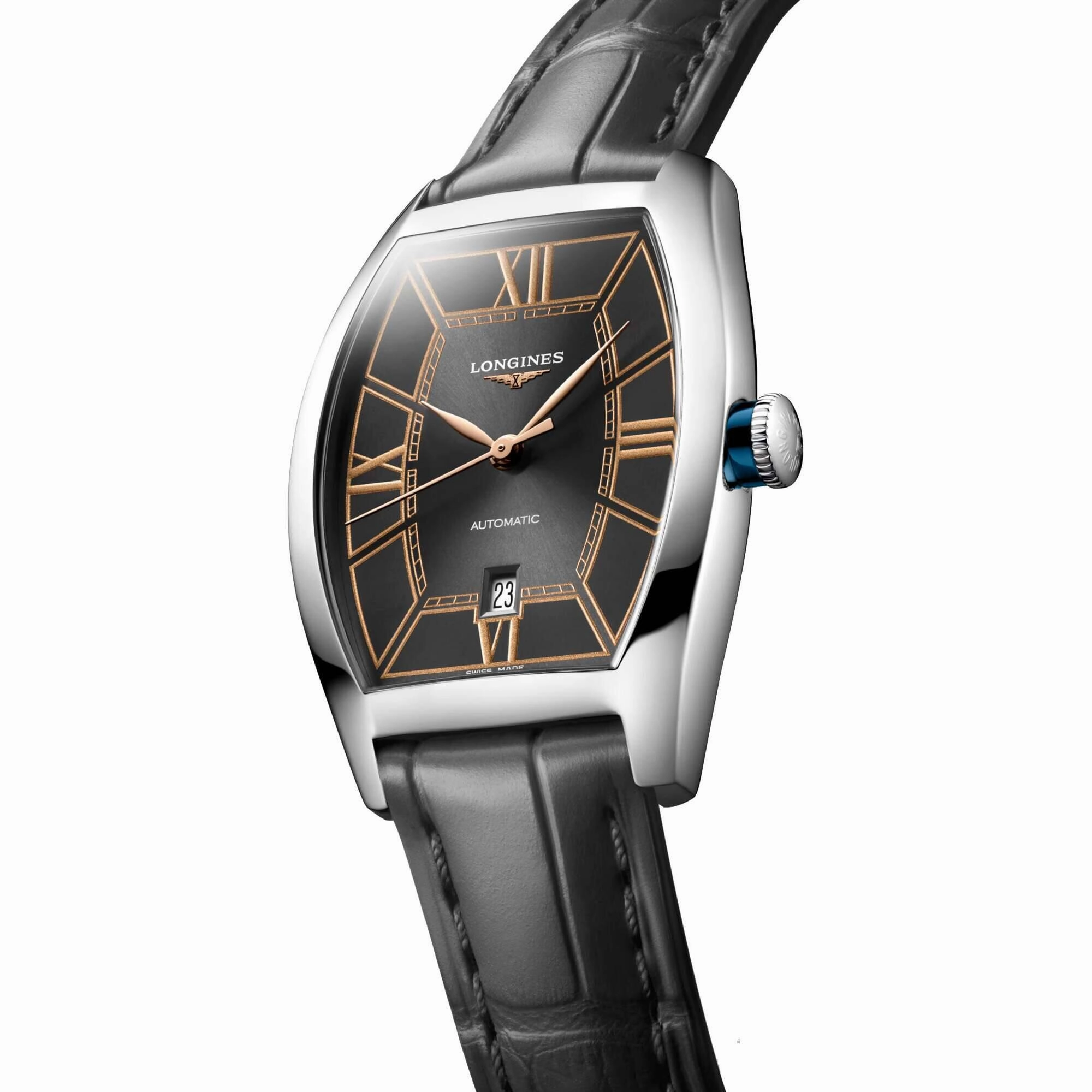 Longines Men's Watch - Evidenza Automatic Anthracite Dial Leather Strap | L21424562