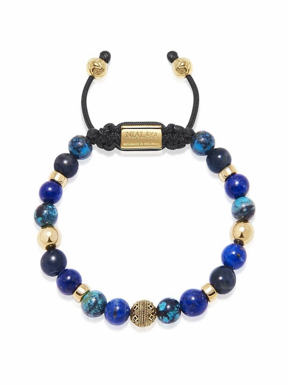 Men's Beaded Bracelet with Blue Lapis, Blue Dumortierite and Bali Turquoise