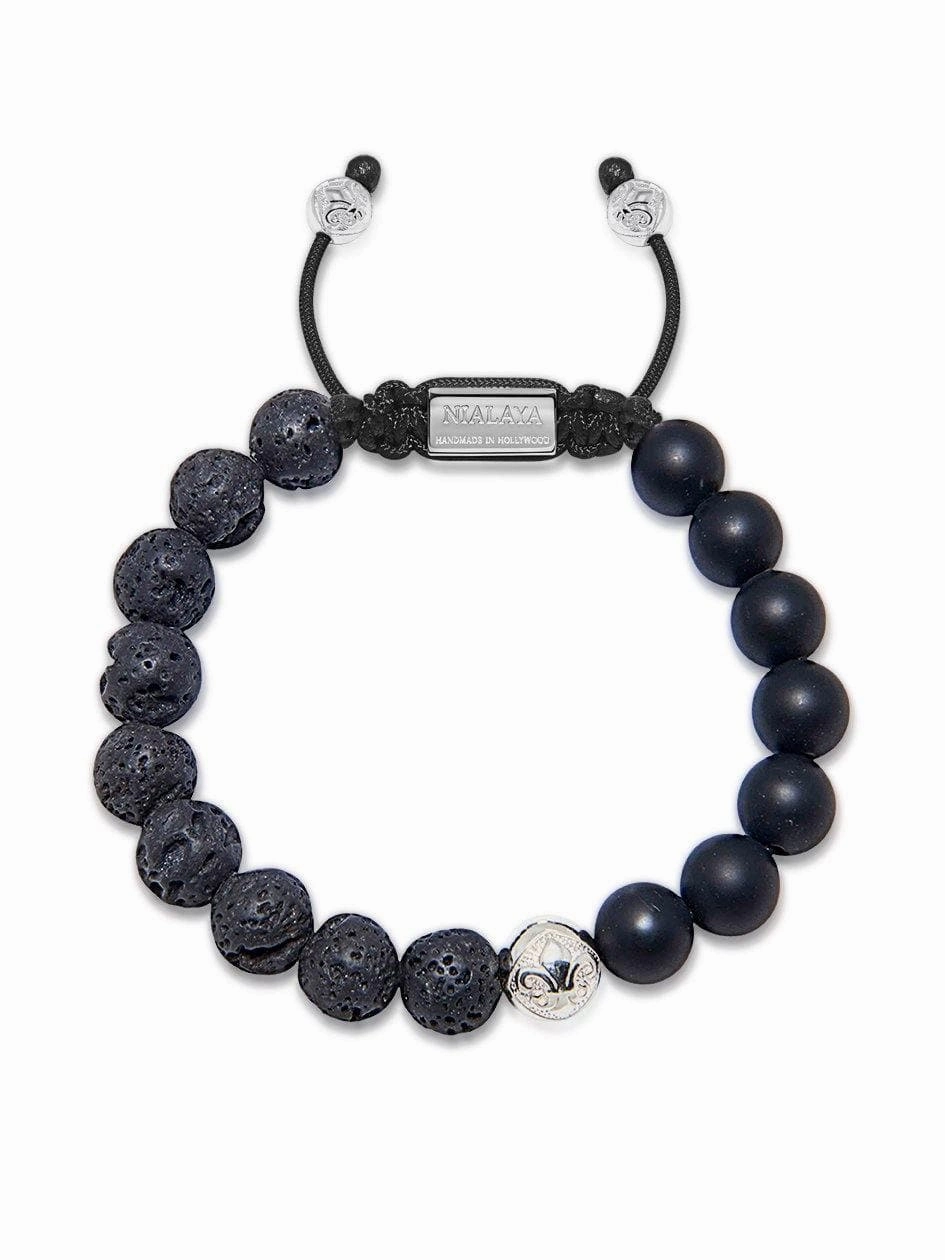 Men's Beaded Bracelet with Matte Onyx and Lava Stone
