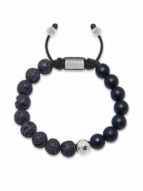 Men's Beaded Bracelet with Matte Onyx and Lava Stone