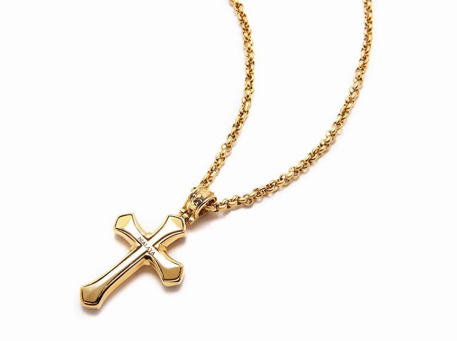 Men's Gold Necklace with Black CZ Cross